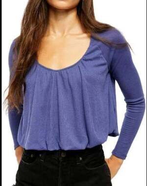 We The Free Free People Bondi Long Sleeve Blouson Thermal Waffle Knit Top